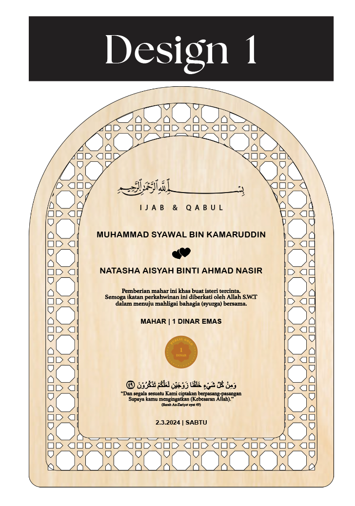 plat mahar mas kahwin