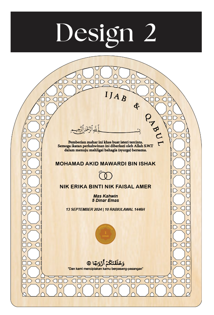 plat mahar mas kahwin