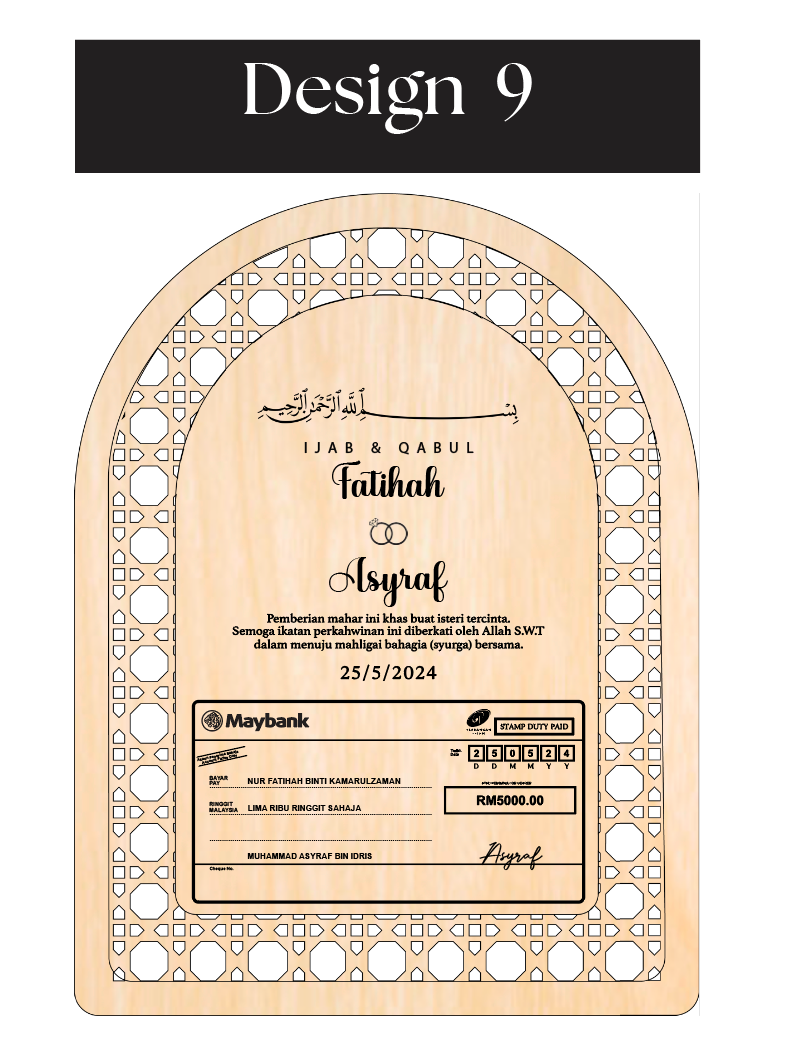 plat mahar mas kahwin